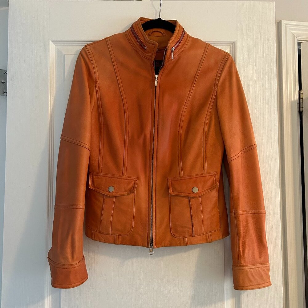 Danier Burnt Tangerine Leather Jacket with Zip-Out Lining – Size P (Fits XS–S)